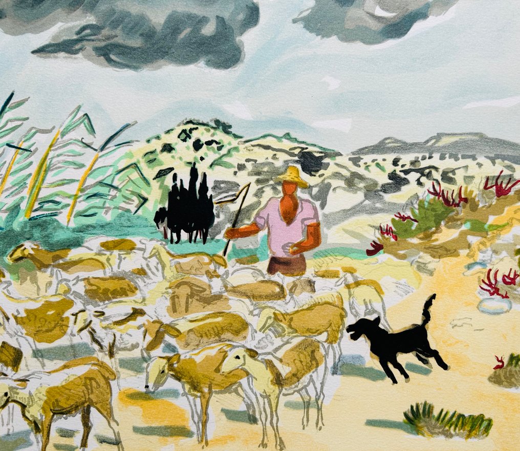 Yves Brayer (1907-1990) - Troupeau dans les Alpilles - Lithographie originale signée #3.2