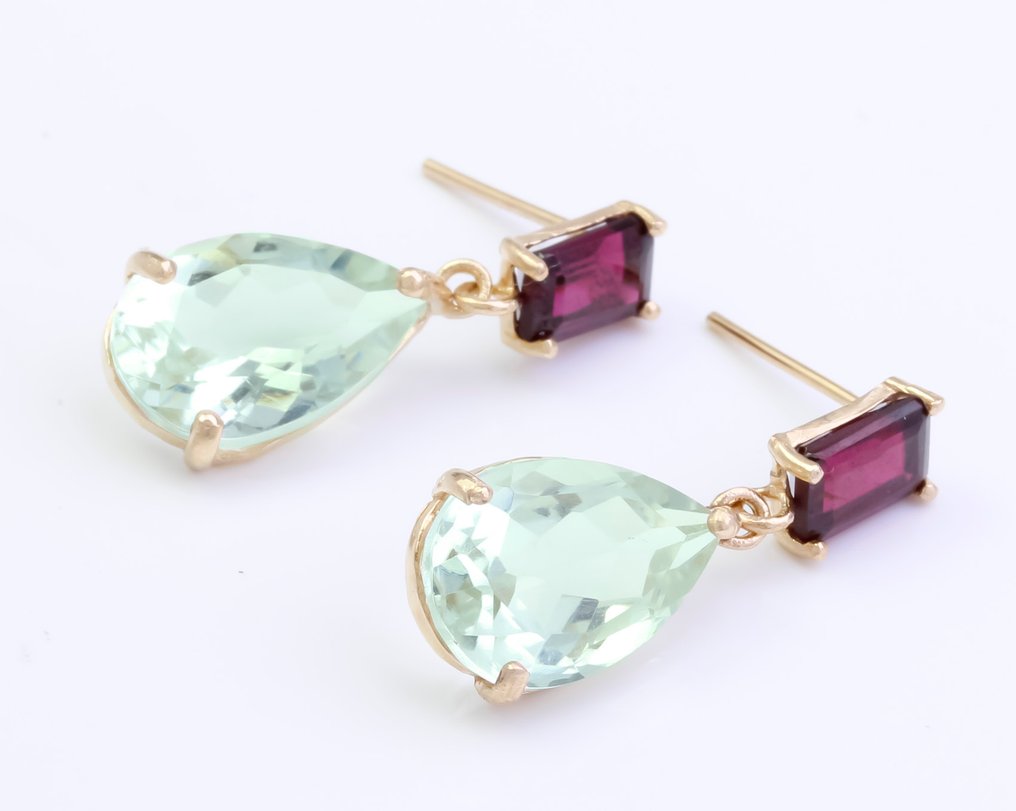 没有保留价 - 耳环 - 14K包金 黄金 石英 - 石榴石 #3.2