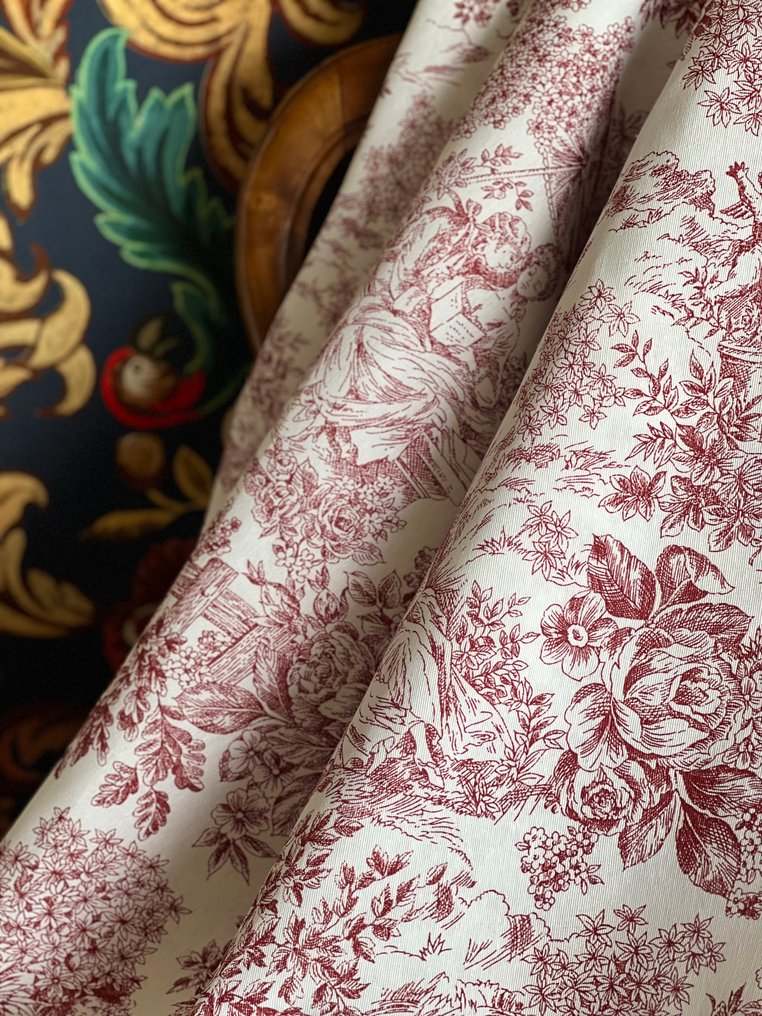 Double width red toile de jouy fabric for decoration and upholstery. - Textile  - 500 cm - 280 cm #3.2