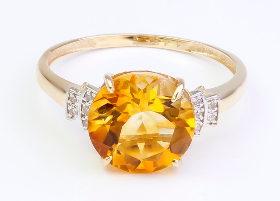 没有保留价 - 戒指 - 14K包金 黄金 黄水晶 - 钻石 #1.0