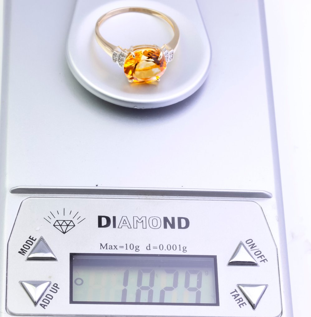 没有保留价 - 戒指 - 14K包金 黄金 黄水晶 - 钻石 #1.0