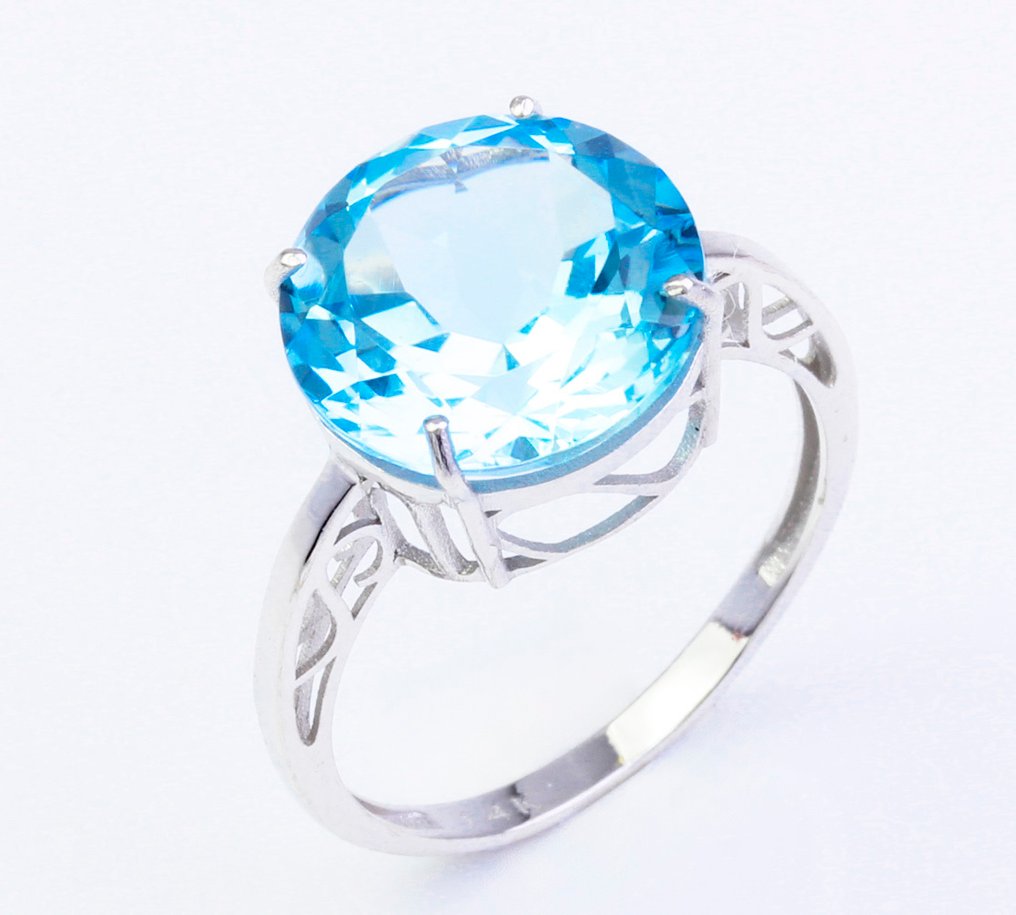 Ingen mindstepris - Ring - 14 karat Hvidguld Topas #1.0