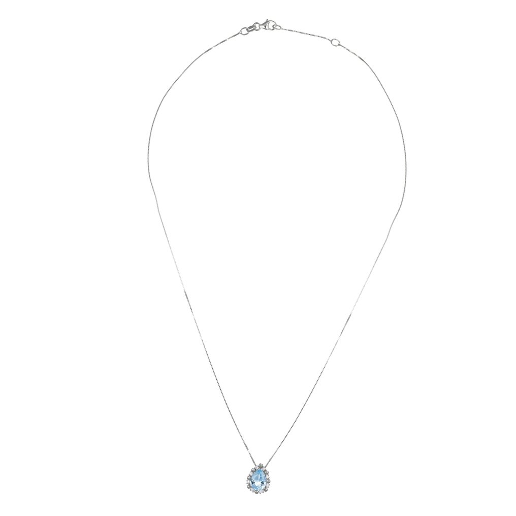 Κολιέ με μενταγιόν - 18 καράτια Λευκός χρυσός -  0.97ct. tw. Ακουαμαρίνης - Διαμάντι #4.3