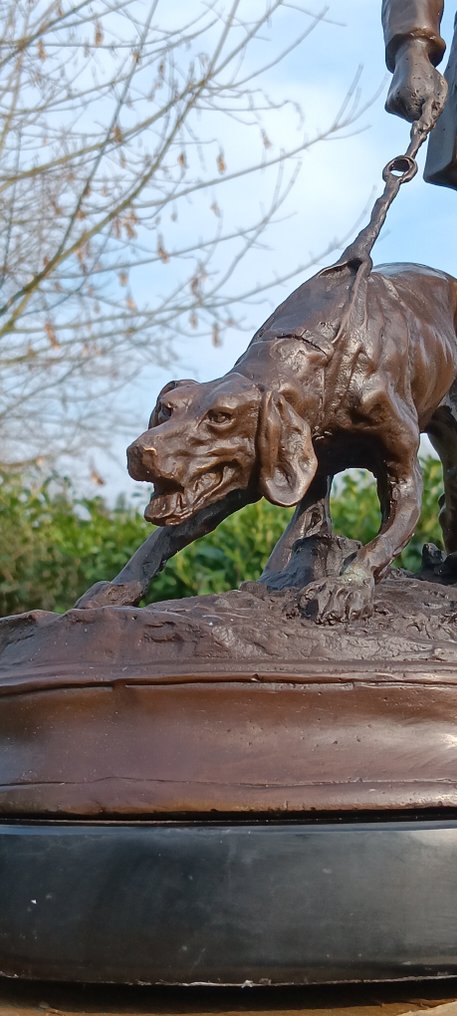 p.j mene - Skulptur, ..jachttafereel,, valet en bloedhond - 46 cm - Patineret bronse #2.1