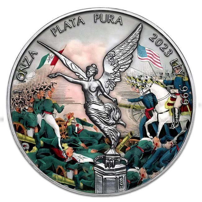 Messico. 1 Onza 2023 1 oz Mexican Libertad Mexican-American War II Colorized Silver Coin - With certificate #1.0