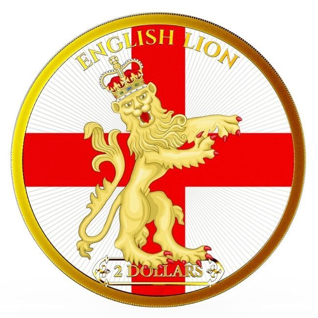 1 Troy Ounce - Argento .999 - 2024 1 oz Niue English Lion English Flag 24k Gold Gilded Colorized Silver Coin - Con certificato  (Senza prezzo di riserva) #1.0