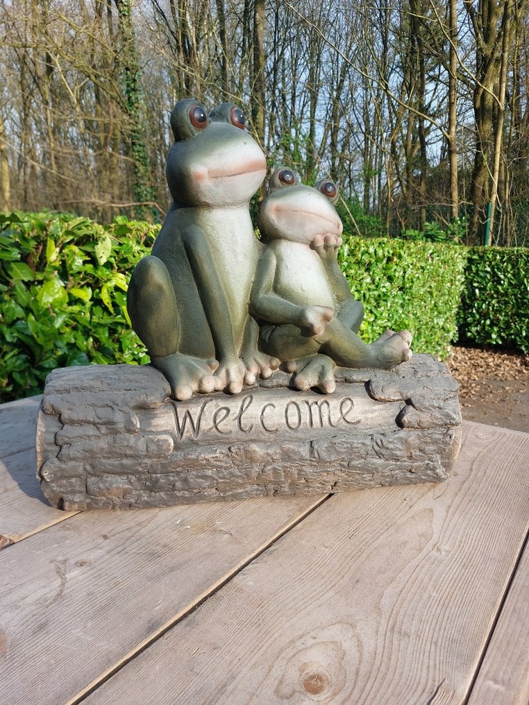 Statua, garden statue 2 frogs on tree trunk - 41 cm - polyresin #1.0