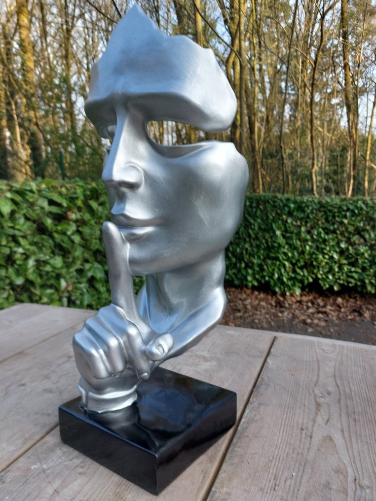 Άγαλμα, artistic Statue head on block '' THE SILENCE '' 42 cm height - 42 cm - polyresin #4.3