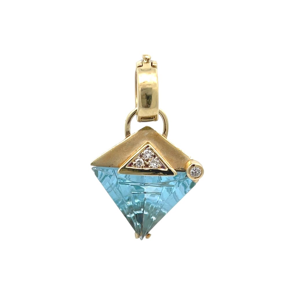 Κρεμαστό κόσμημα - 14 καράτια Κίτρινο χρυσό - 10.05ct. tw. Ακουαμαρίνης - Διαμάντι - χειροποίητη #1.0
