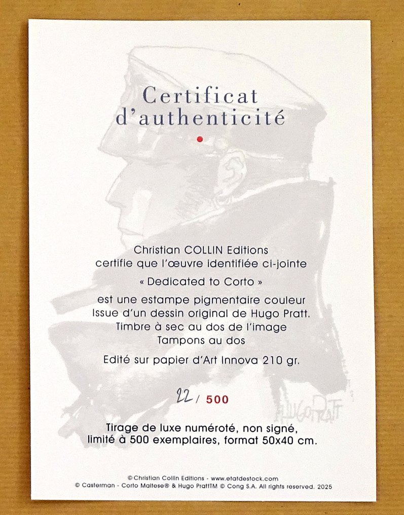 Pratt, Hugo - 1 Stampe pigmentarie - Corto Maltese - Dedicated to Corto - 2025 #1.0