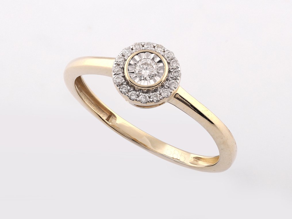 没有保留价 - 戒指 - 14K包金 黄金 -  0.11ct. tw. 钻石 (天然)  #1.0