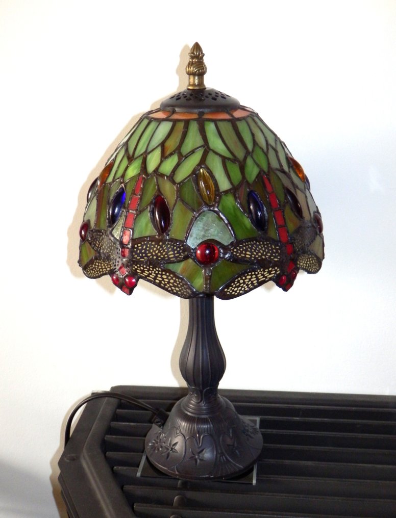 Fraaie Tiffany style tafellamp Groen- Geel in Art Nouveau stijl - 灯具 - 彩色玻璃 - 蒂芙尼风格台灯 #3.2