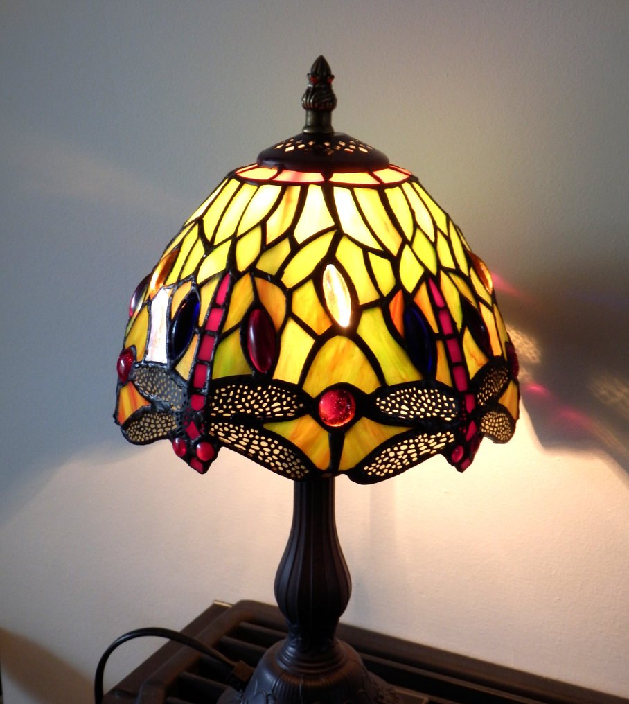 Fraaie Tiffany style tafellamp Groen- Geel in Art Nouveau stijl - 灯具 - 彩色玻璃 - 蒂芙尼风格台灯 #2.1