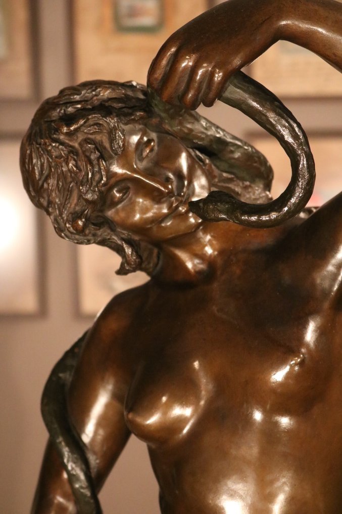 Petermann Brussels - Claire Colinet (1880–1950) - Skulptur, Naakte slangendanseres - 99 cm - Mistet voks #4.3