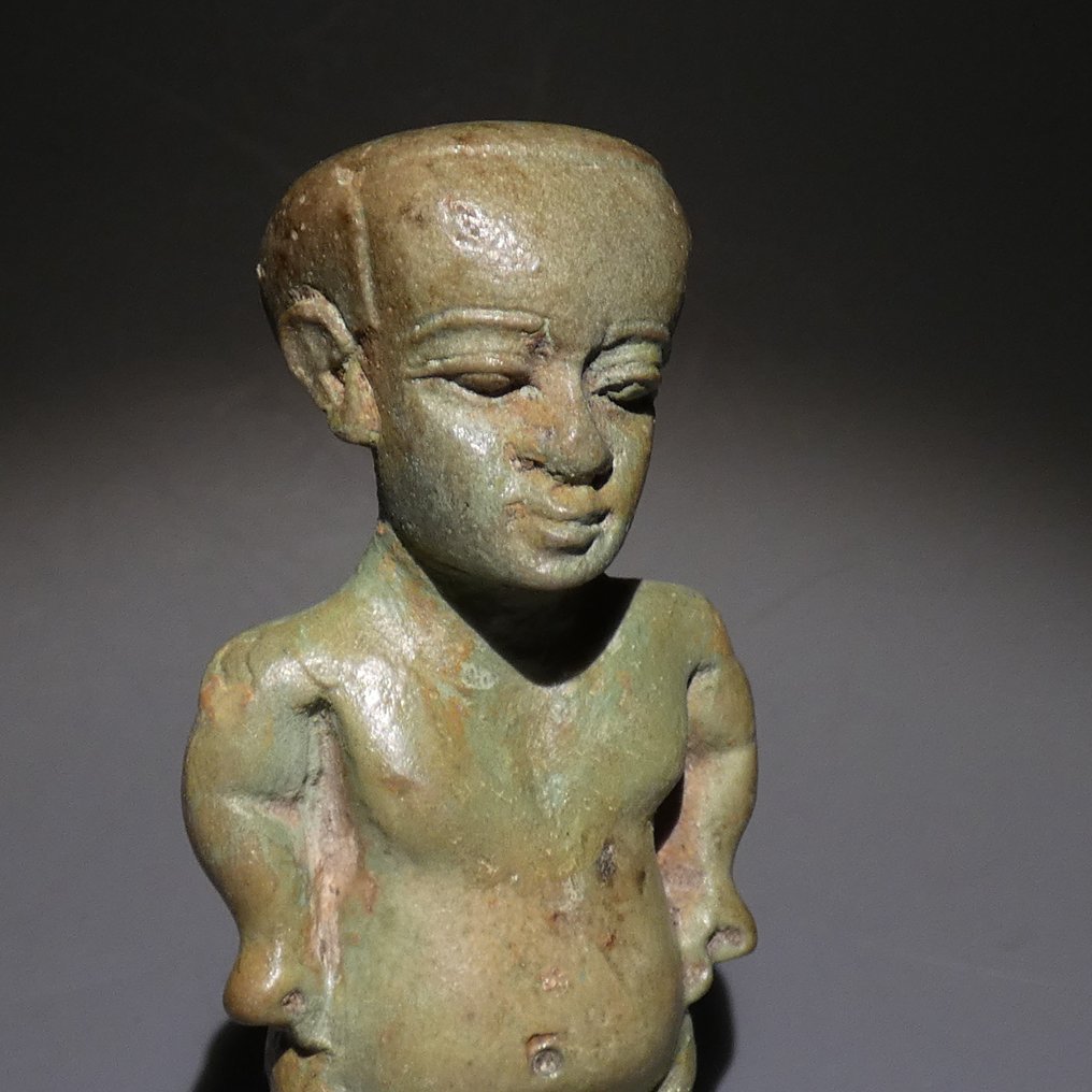 Ancient Egyptian Faience Fine God Pateco. 7,5 H. Late Period - Ptolemaic Period, 664 - 32 BC #4.3