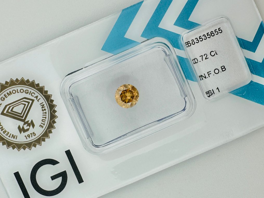 1 pcs Διαμάντι (Φυσικού χρώματος) - 0.72 ct - Στρογγυλό - Fancy Απαλό πορτοκαλί Καφέ - SI1 - International Gemological Institute (IGI) - φυσικό #1.0