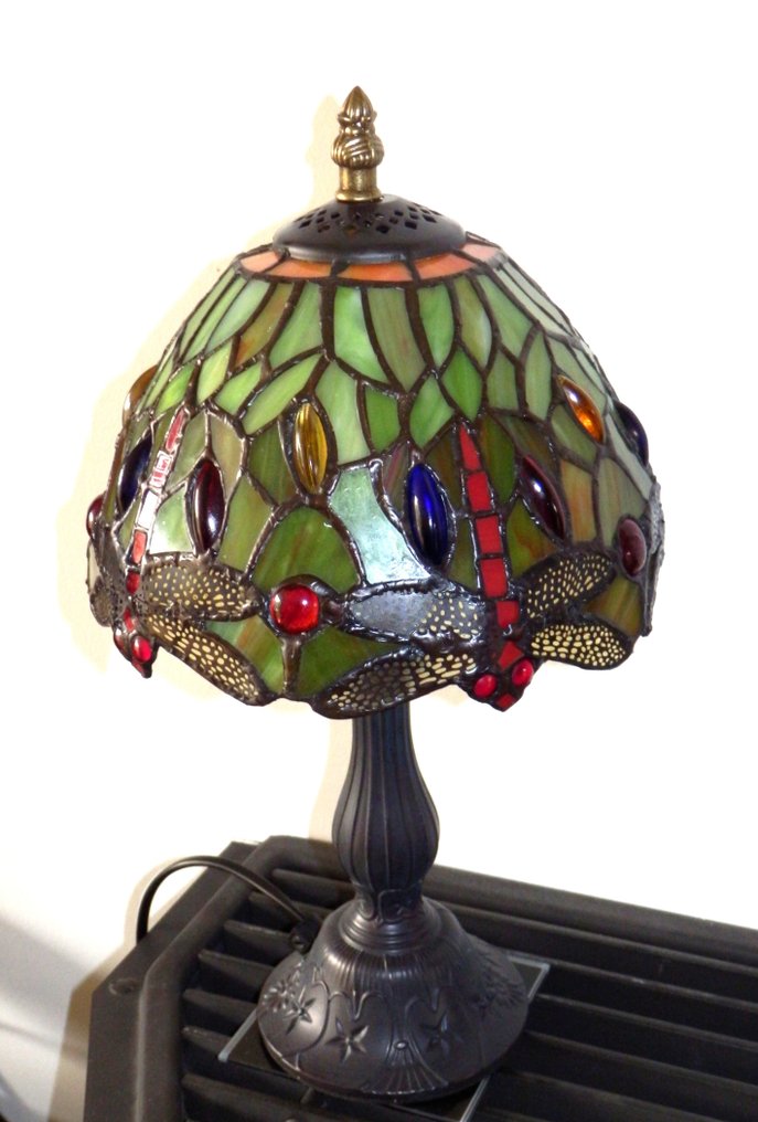 Fraaie Tiffany style tafellamp Groen- Geel in Art Nouveau stijl - 灯具 - 彩色玻璃 - 蒂芙尼风格台灯 #4.3