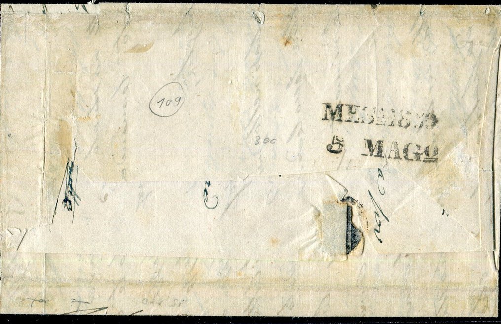 Αρχαία ιταλικά κράτη - Σικελία 1859 - Επιστολή με ταχυδρομική σφραγίδα με 3 αντίγραφα, 2 γρόσια, 3η σελίδα. Σπάνιο! - Sassone 7a. #2.1