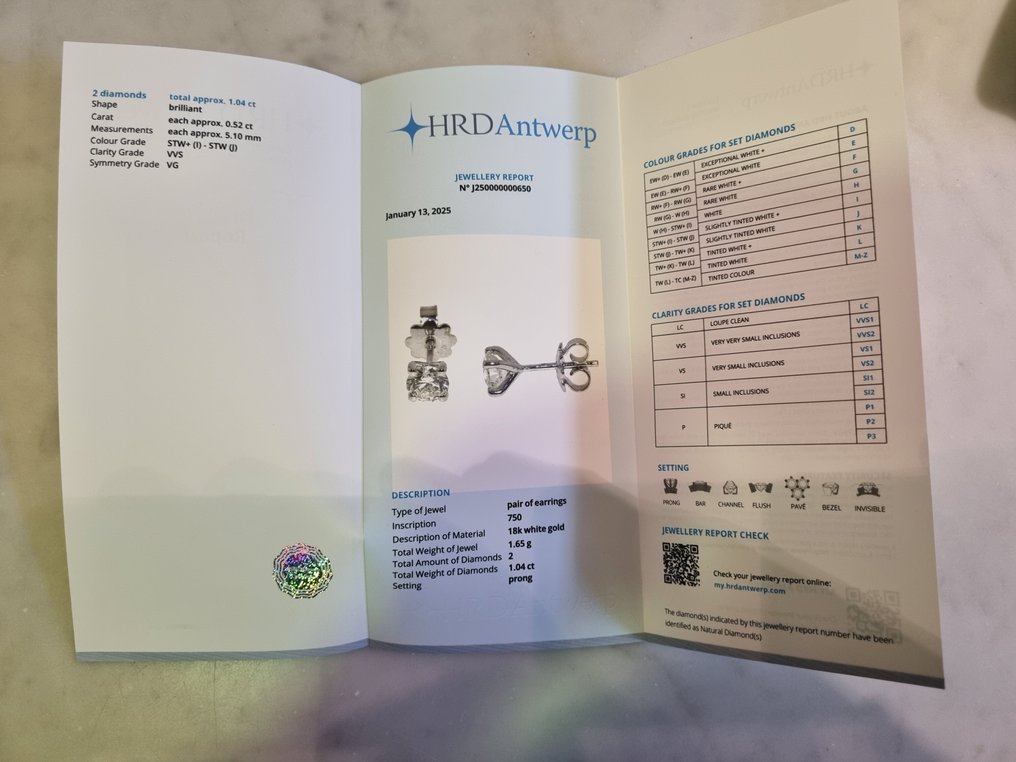 Drop fülbevaló - 18 kt. Fehér arany Gyémánt (Természetes) #4.3