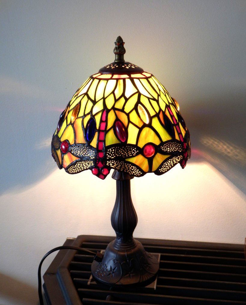 Fraaie Tiffany style tafellamp Groen- Geel in Art Nouveau stijl - 灯具 - 彩色玻璃 - 蒂芙尼风格台灯 #1.0