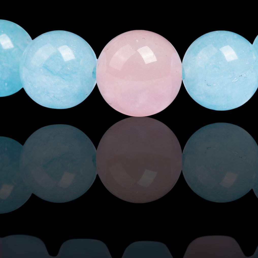 Βραχιόλι σε Ακουαμαρίνα και Ροζ Χαλαζία – Σφαίρες 9 mm - Ύψος: 198 mm - Πλάτος: 9 mm- 20 g #3.2