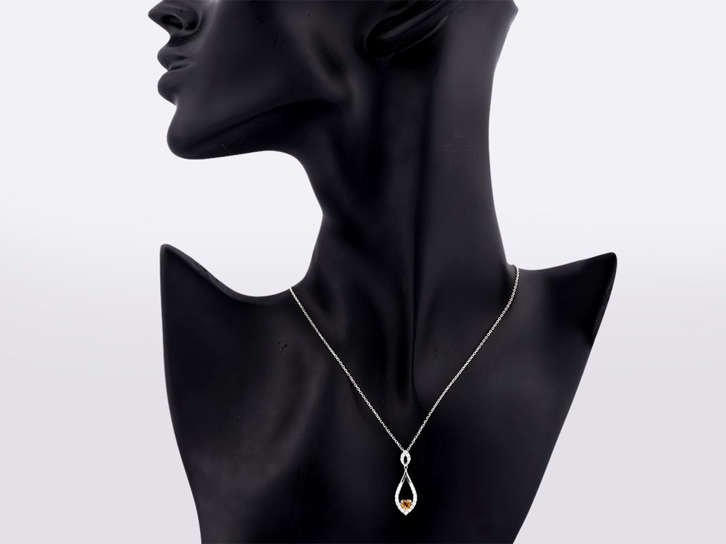 Kaulakoru riipuksella - 14 kt. Valkokulta -  0.45ct. tw. Sitriini - Timantti #3.2