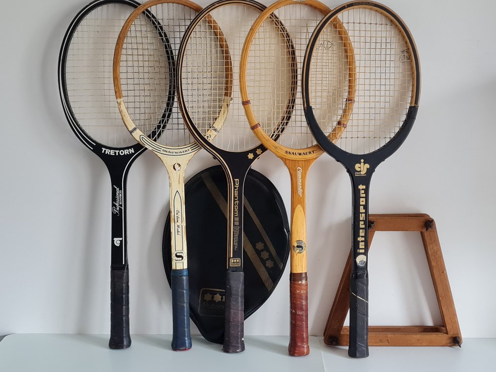 5 vintage houten tennisrackets: Tretorn - Snauwaert - Rucanor - Donnay ...