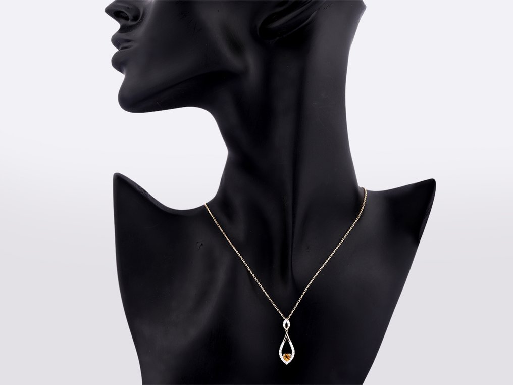 吊坠项链 - 14K包金 黄金 -  0.45ct. tw. 黄水晶 - 钻石 #2.1