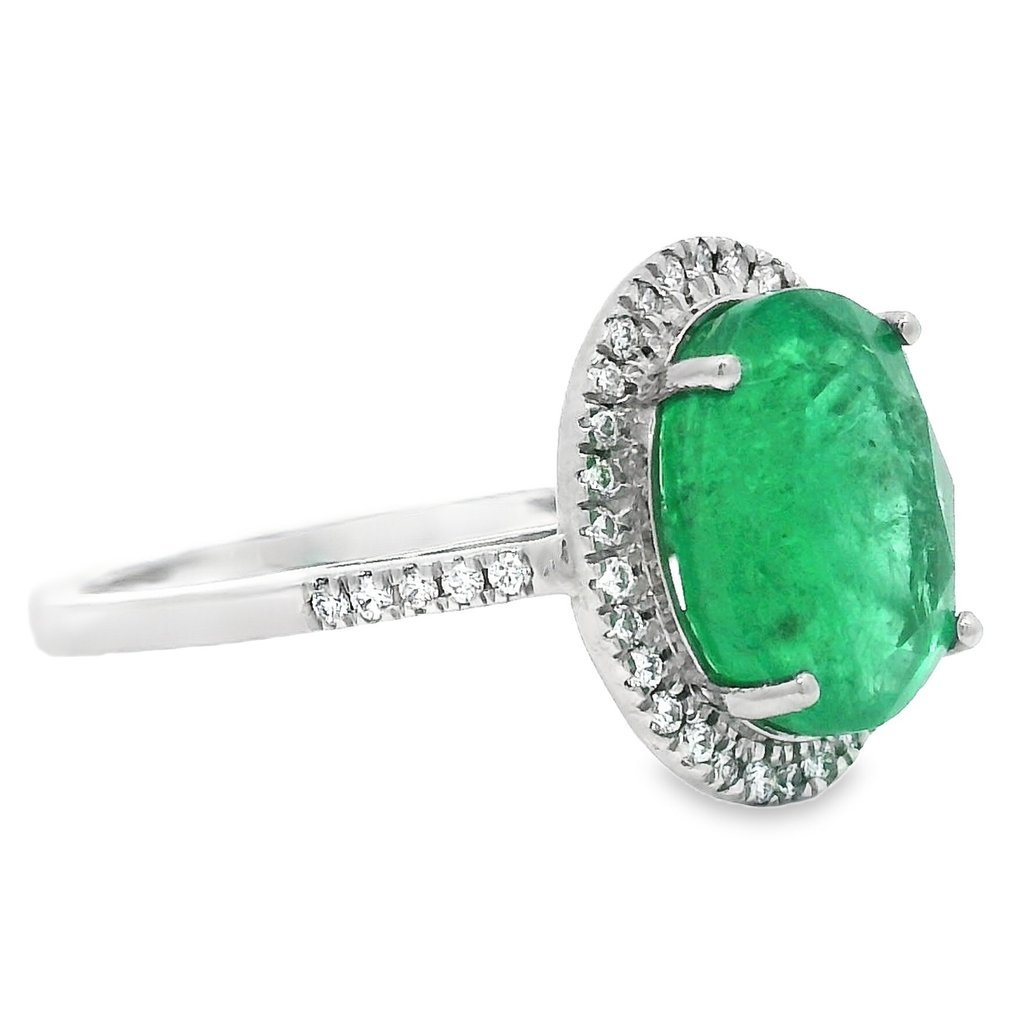 沒有保留價 - 戒指 鉑金 -  3.87ct. tw. 祖母綠 - 鉆石 - 独家翡翠戒指 #3.2