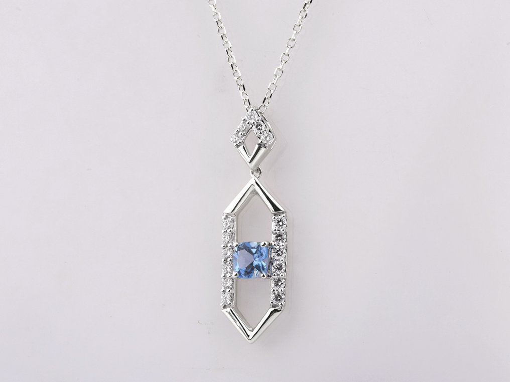 Κολιέ με μενταγιόν - 14 καράτια Λευκός χρυσός -  0.65ct. tw. Τοπάζιο - Διαμάντι #1.0