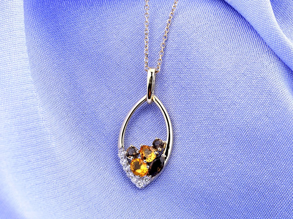 Kaulakoru riipuksella - 14 kt. Keltakulta -  0.70ct. tw. Quartz - Timantti #4.3