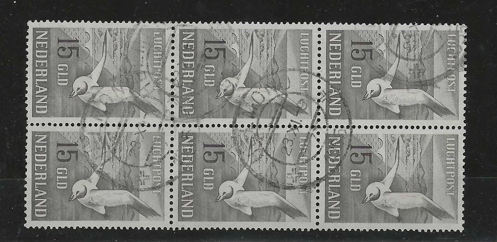 荷兰 1951 - 航空邮件 "MEEUWEN" - NVPH LP12 in gebruikt blok van 6 zegels #1.0