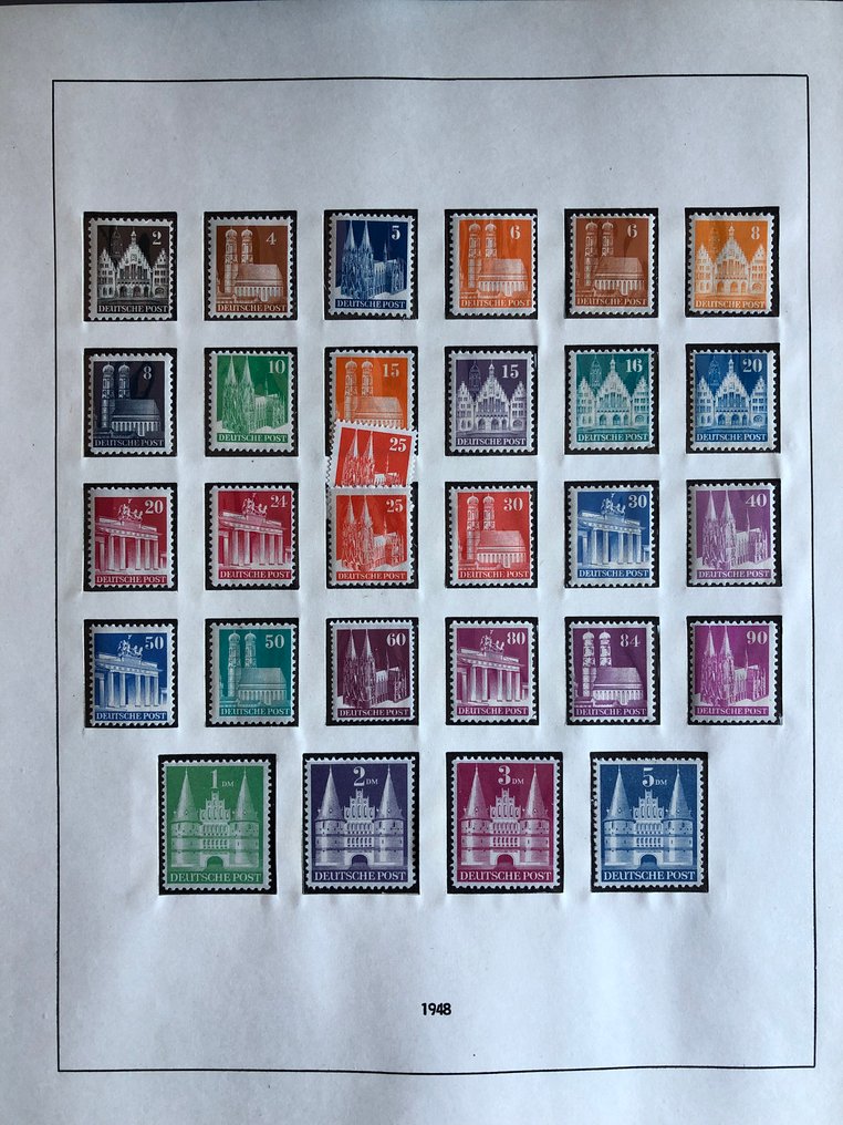 Συμμαχική Κατοχή - Γερμανία (Αμερικανική και βρετανική ζώνη) 1945/1948 - Νέα συλλογή με κυρίως πλήρεις εκδόσεις συμπεριλαμβανομένων των AM-Post, εκτύπωση τόμου με φωτεινές - Bauten mit Markwerten #1.0