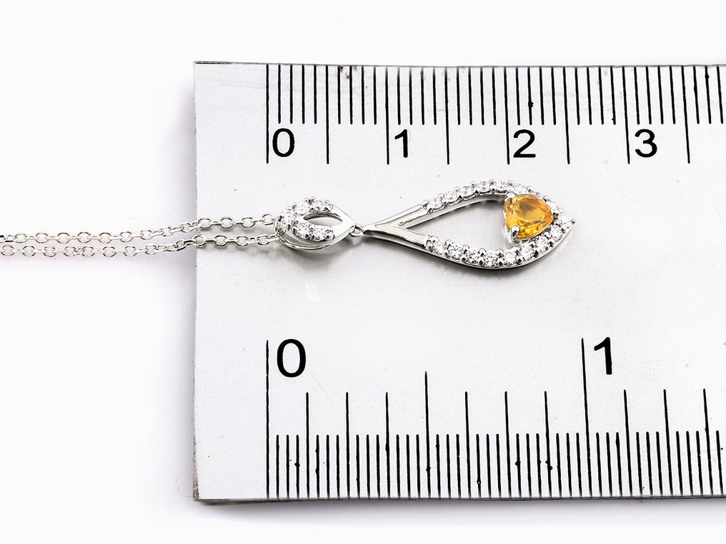 Kaulakoru riipuksella - 14 kt. Valkokulta -  0.45ct. tw. Sitriini - Timantti #4.3