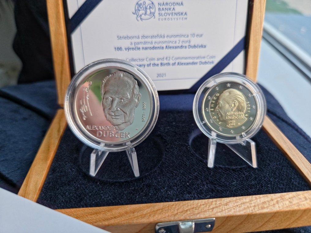 Slovakia. 2 Euro / 10 Euro 2021 "Alexander Dubcek" Proof #1.0