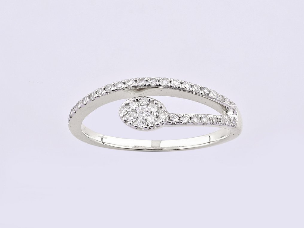 戒指 - 14K包金 白金 -  0.25ct. tw. 钻石 (天然)  #1.0