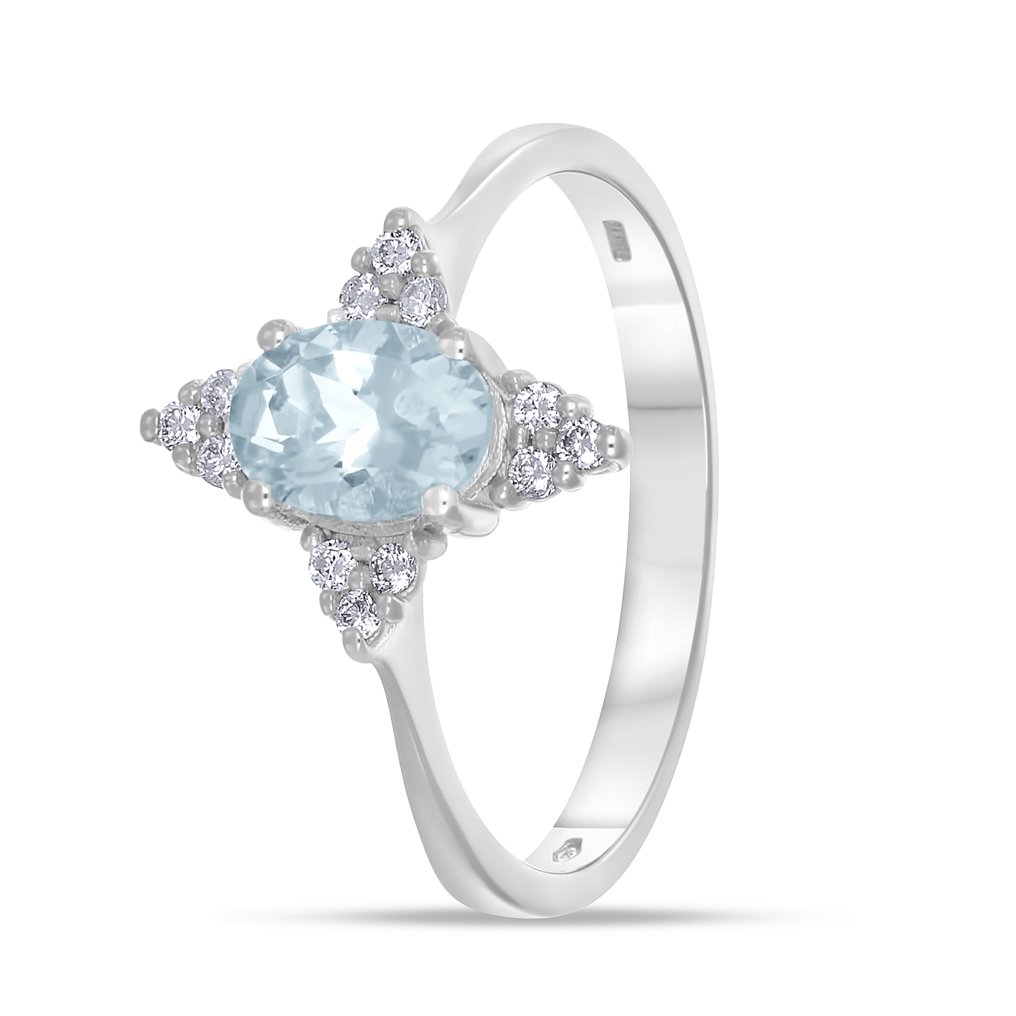 戒指 - 18K包金 白金 -  0.92ct. tw. 海蓝宝石 - 钻石 #1.0