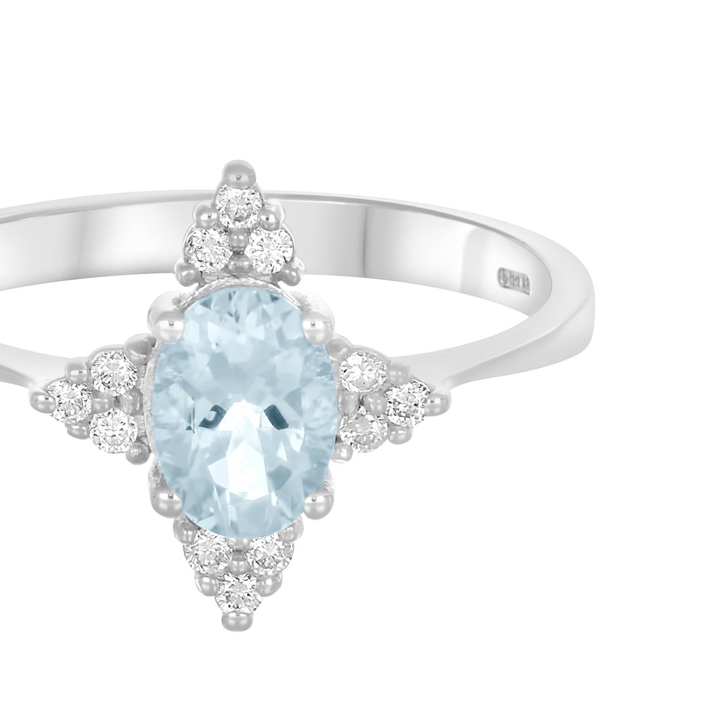 戒指 - 18K包金 白金 -  0.92ct. tw. 海蓝宝石 - 钻石 #1.0