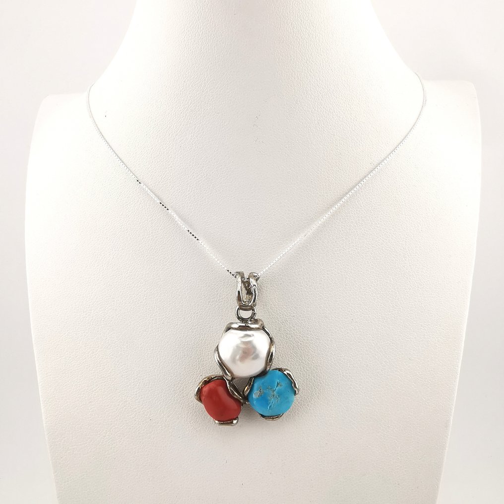 吊坠项链 Gold-plated - 35.00ct. tw. 珊瑚 - 珍珠 - 意大利手工艺 #1.0