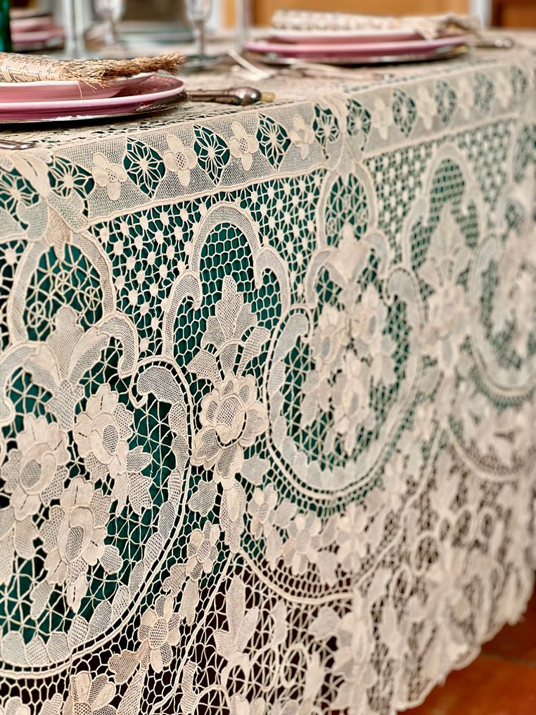 华丽的布拉诺蕾丝桌布，精美的手工艺。 - 桌布  - 260 cm - 210 cm #1.0