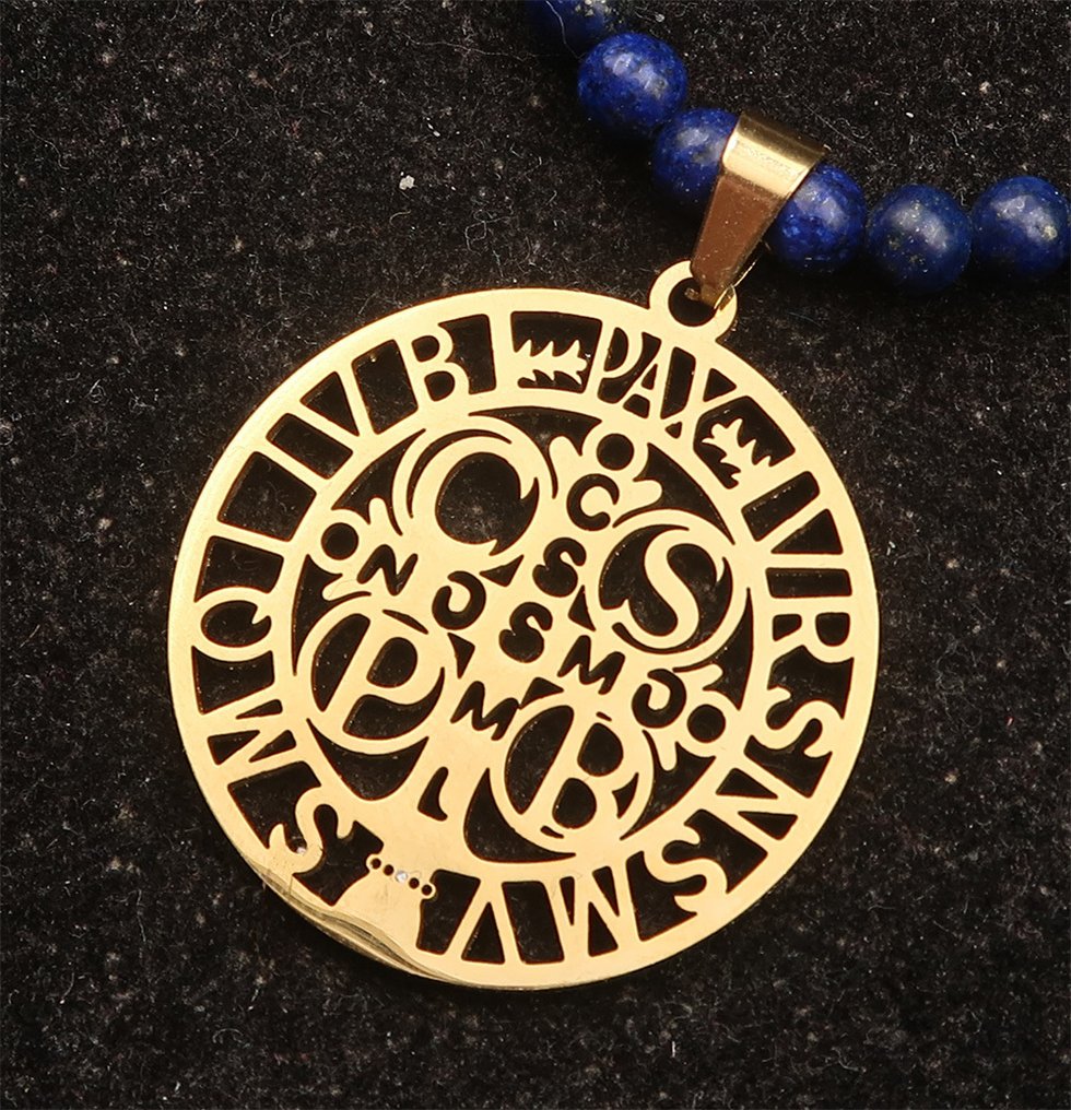 Λάπις λαζούλι - Σταυρός εξορκισμού - Σταυρός του Αγίου Βενέδικτου - Θρησκευτική δύναμη - Απομακρύνει το κακό - - Κολιέ με μενταγιόν #4.3