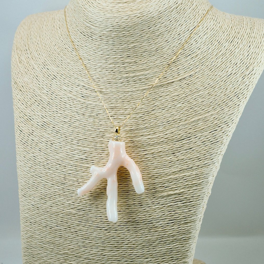 珊瑚 - 銀, 鍍金 - 吊墜頸鏈 - 自然珊瑚枝 #1.0