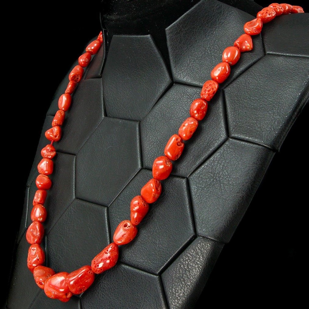 Αλυσίδα Sassi di Coralum Rubrum, αποκλειστικό ιταλικό κόκκινο κοράλλι - Σαρδηνία. - Ύψος: 700 mm - Πλάτος: 17 mm- 74 g #3.2