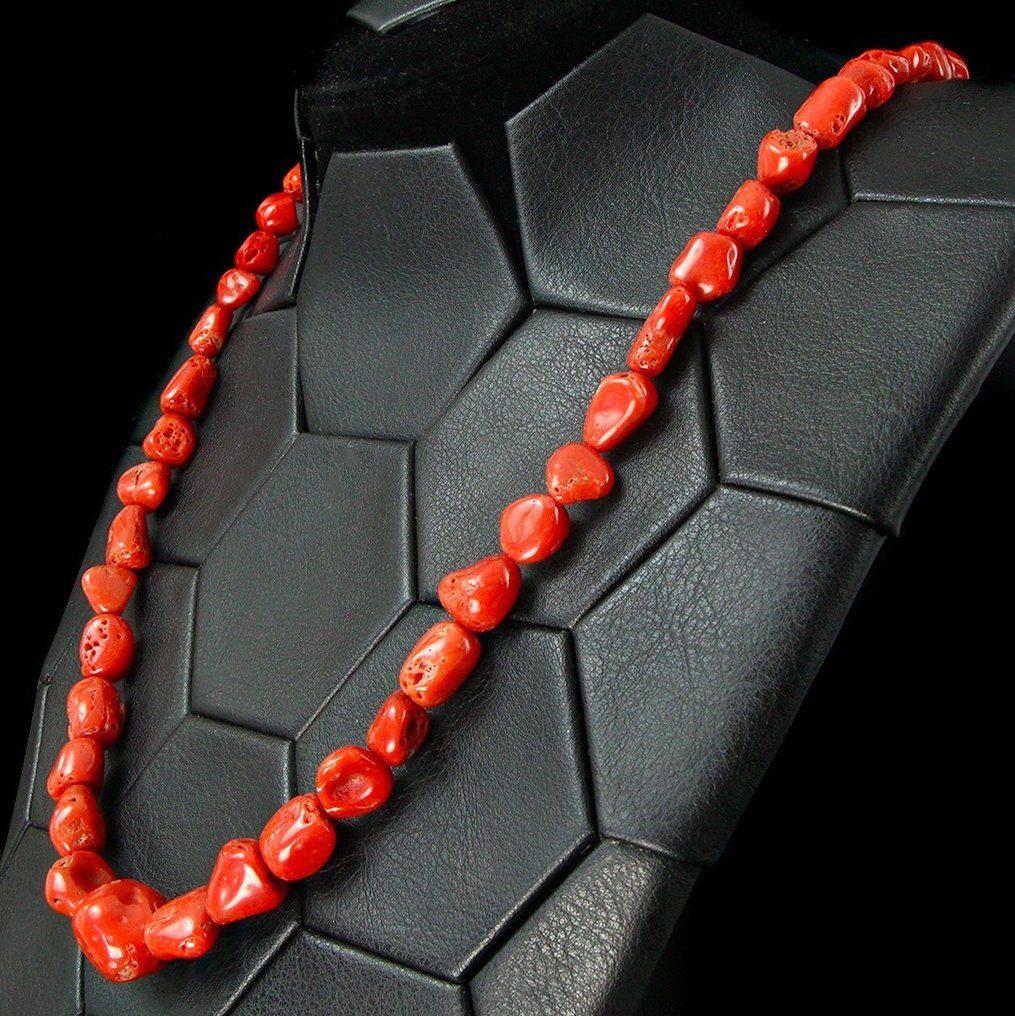 Κολιέ με μεσογειακό κόκκινο κοράλλι. Πολυτελές Κοσμήμα - Corallium Rubrum - Sardinia Coral - - Ύψος: 670 mm - Πλάτος: 16 mm- 70 g #4.3