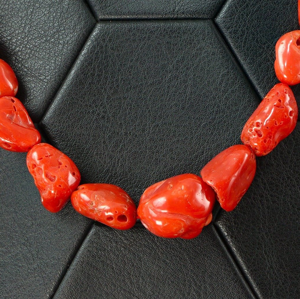 Αλυσίδα Sassi di Coralum Rubrum, αποκλειστικό ιταλικό κόκκινο κοράλλι - Σαρδηνία. - Ύψος: 700 mm - Πλάτος: 17 mm- 74 g #4.3