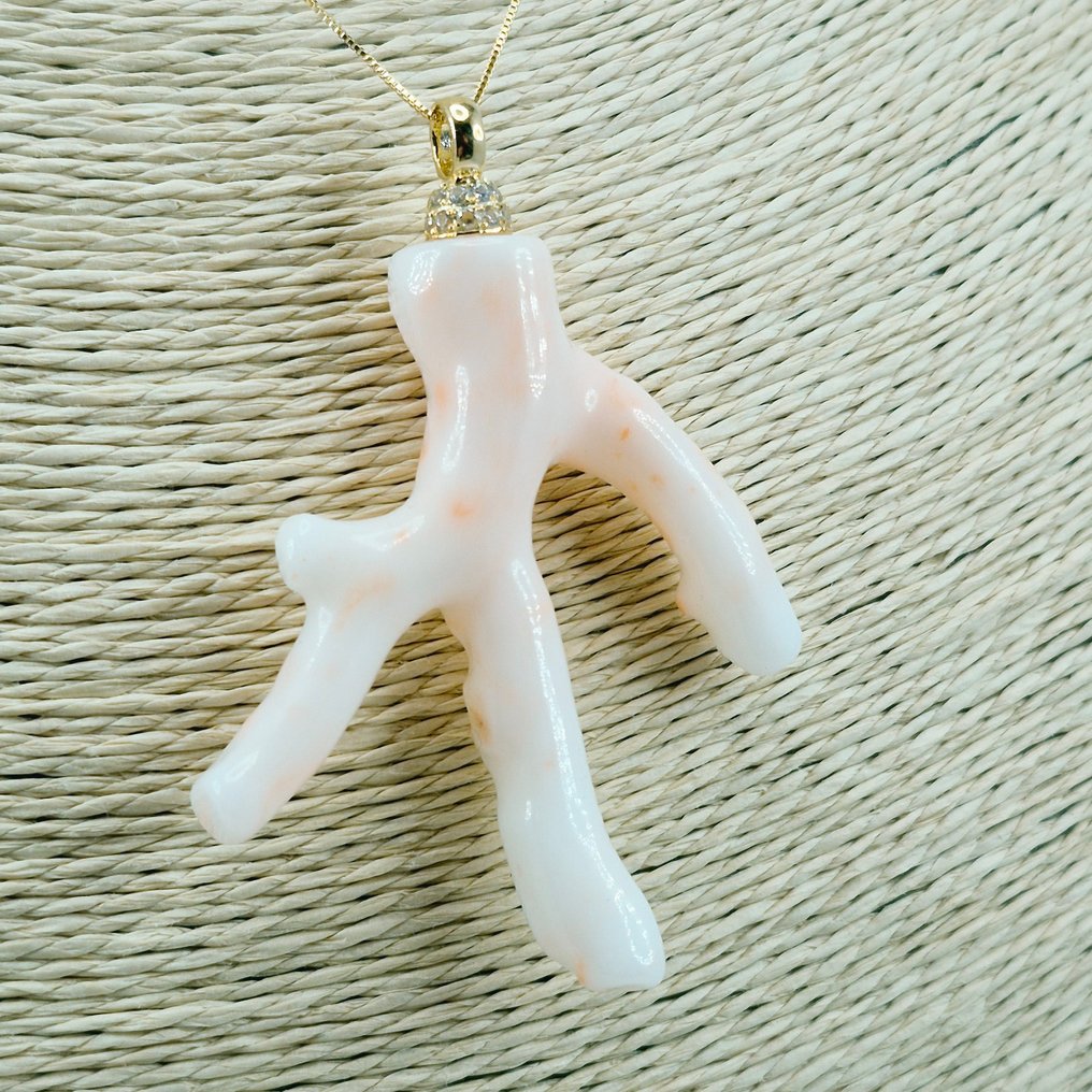 珊瑚 - 銀, 鍍金 - 吊墜頸鏈 - 自然珊瑚枝 #3.2