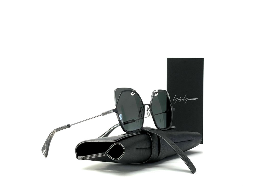 Yohji Yamamoto - YY7031, Shiny Black Titanium, YY Cat-Eye, Special mirrored effect, Mazzucchelli, Style 031 BLACK - 太阳镜 #4.3