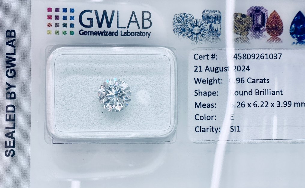 1 pcs Diamond  (Natural)  - 0.96 ct - Round - E - SI1 - Gemewizard Gemological Laboratory (GWLab) - ( NATURAL - VG/VG/VG ) #2.1