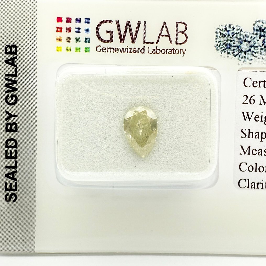 Utan reservationspris - 1 pcs Diamant  (Naturligt färgad)  - 0.87 ct - Päron - Light Grå, Gul - SI3 - Gemewizard Gemological Laboratory (GWLab) #1.0