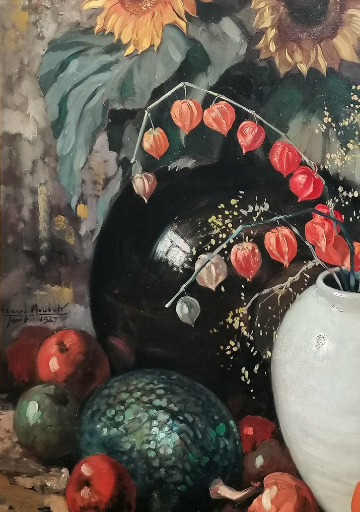 Eduard Houbolt (1885-1954) - Still life with Sun flowers, Physalis and various fruit #2.1